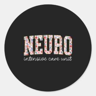 Floral Neuro Icu Nurse Brain Neuroscience Icu Nurs Classic Round Sticker