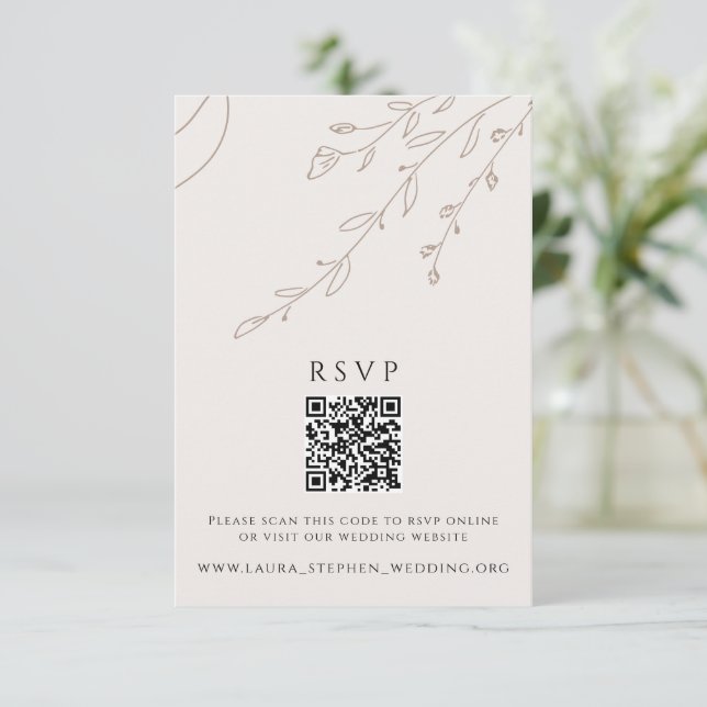 Floral Neutral RSVP Online QR Code Wedding Website Invitation (Standing Front)