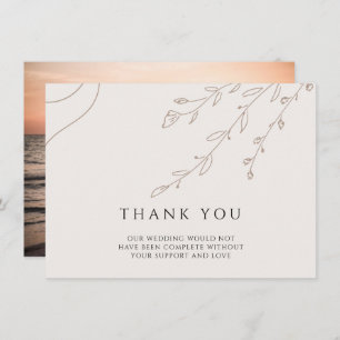 Floral Neutral Wedding Thank You Card with Photo