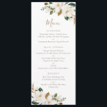Floral Neutral White Magnolia Beige Elegant Modern Menu<br><div class="desc">A beautiful and elegant wedding menu with hand painted white magnolia flowers. This romantic design will add a perfect touch to your reception.
Personalise it with your your details or add an additional wording to it!</div>