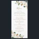 Floral Neutral White Magnolia Beige Elegant Modern Menu<br><div class="desc">A beautiful and elegant wedding menu with hand painted white magnolia flowers. This romantic design will add a perfect touch to your reception.
Personalise it with your your details or add an additional wording to it!</div>