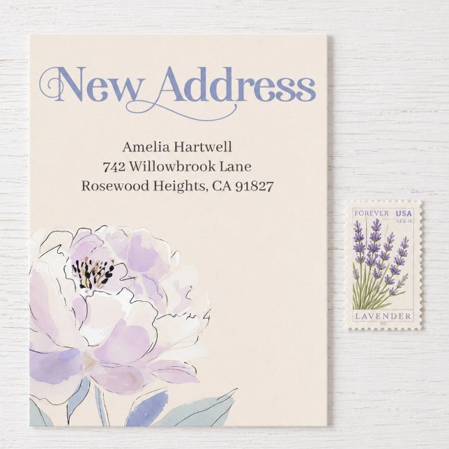 Floral New Address Moving Postcard (New Address Card - Beautiful floral watercolor. Let family and friends know that you have moved.)