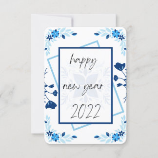 floral new year card , blue new year 2022 card
