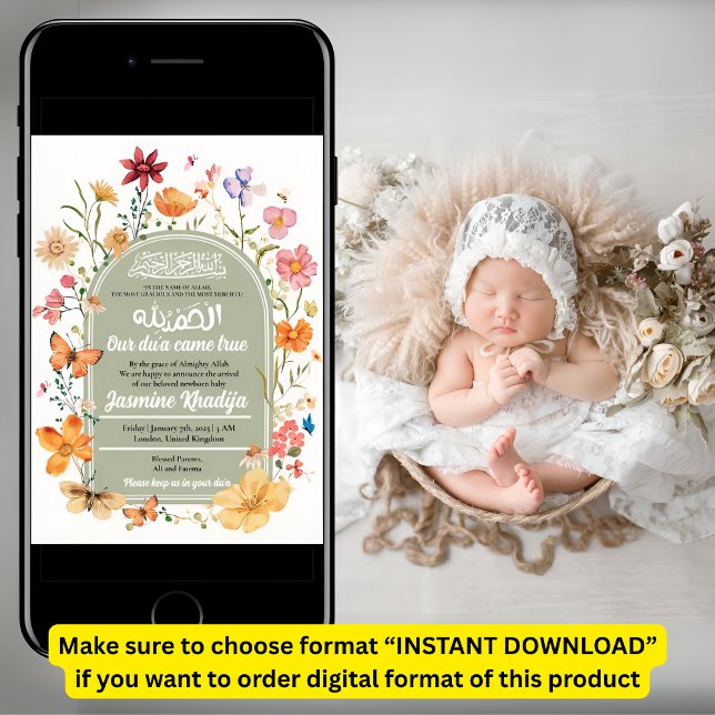 Floral Newborn Baby Muslim Birth Announcement (Creator Uploaded)