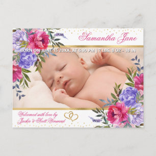 Floral Newborn Baby Photo Birth Announcement Postcard