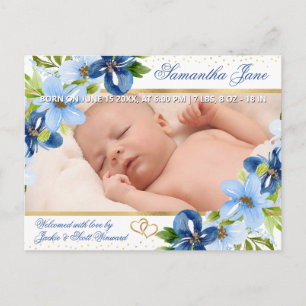 Floral Newborn Baby Photo Birth Announcement Postcard