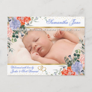 Floral Newborn Baby Photo Birth Announcement Postcard
