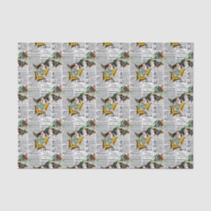 Floral Newsprint Butterfly Tissue Paper