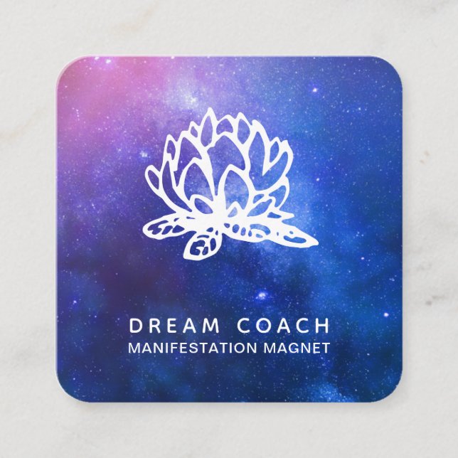 *~* Floral Night QR Celestial Galaxy Sky Lotus Square Business Card (Front)
