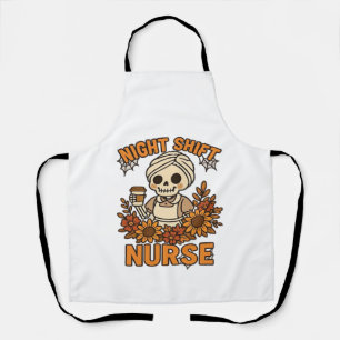 Floral Night Shift Nurse Skeleton Halloween RN Nur Apron