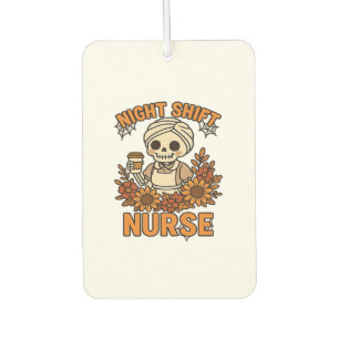Floral Night Shift Nurse Skeleton Halloween RN Nur Car Air Freshener