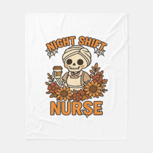 Floral Night Shift Nurse Skeleton Halloween RN Nur Fleece Blanket