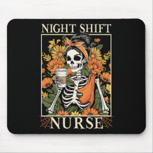 Floral Night Shift Nurse Skeleton Halloween Rn Nur Mouse Pad