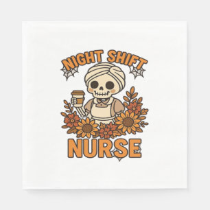 Floral Night Shift Nurse Skeleton Halloween RN Nur Napkin