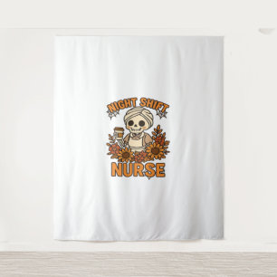 Floral Night Shift Nurse Skeleton Halloween RN Nur Tapestry