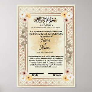 Floral nikkah certificate  poster