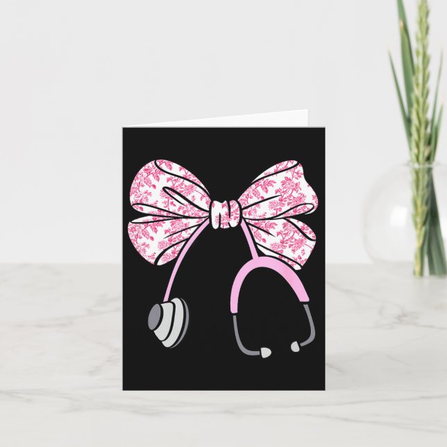 Floral Nk Coquette Bow Rn Nurse Stethoscope Nursin Card (Front)