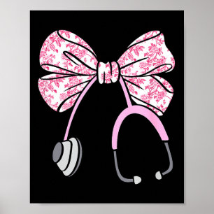 Floral Nk Coquette Bow Rn Nurse Stethoscope Nursin Poster