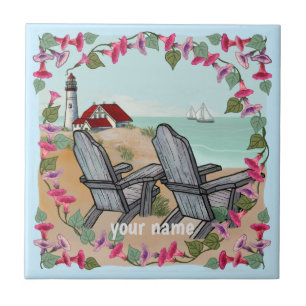 Floral Noon lighthouse   Ceramic Tile