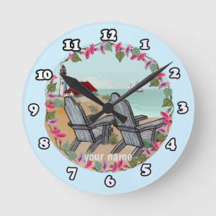 Floral Noon lighthouse Round Clock