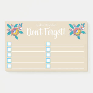 Floral Nordic Folk Flowers Checklist Post-it Notes