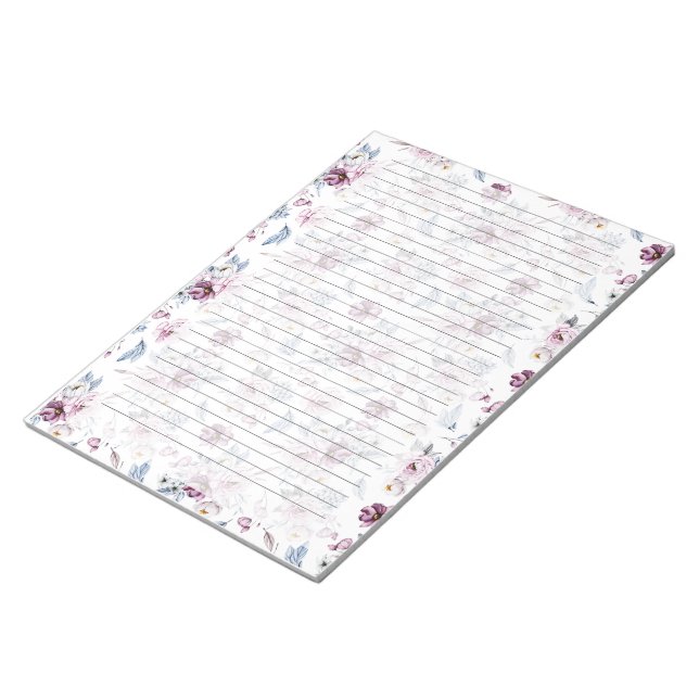 Floral Notepad, Lined, Purple/Blue Notepad (Angled)