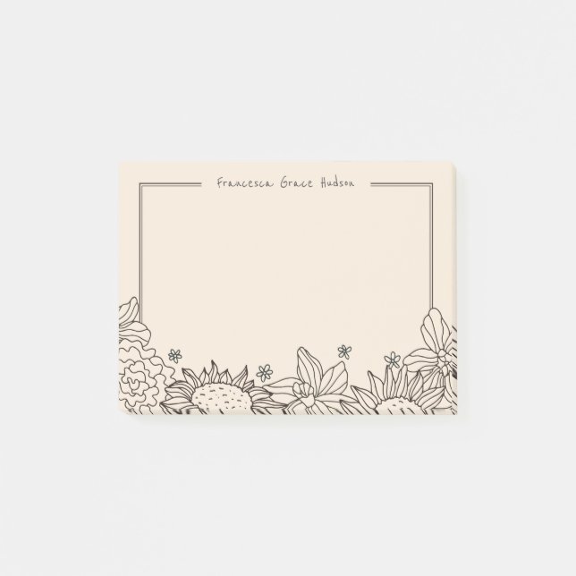 Floral Notepad thin border and personalised name (Front)