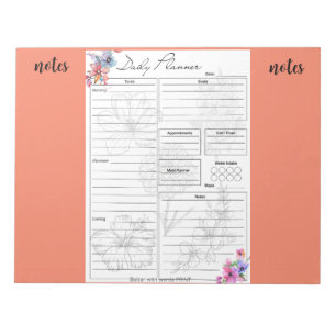 Floral Notepad To Do lists with note areas