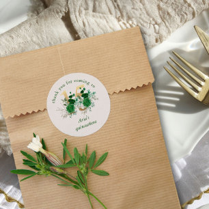 Floral Number 15 Ivory Green and Gold Quinceanera Classic Round Sticker