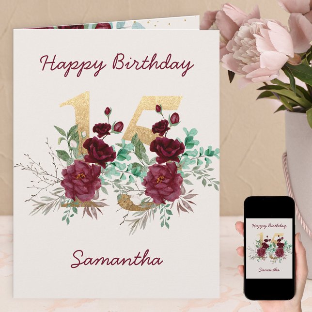 Floral Number 15 Personalised 15th Birthday Card (Creator Uploaded)