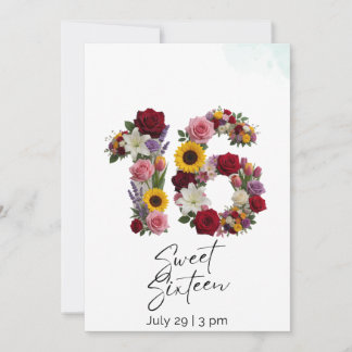 Floral Number 16 Sweet Sixteen Birthday Invitation