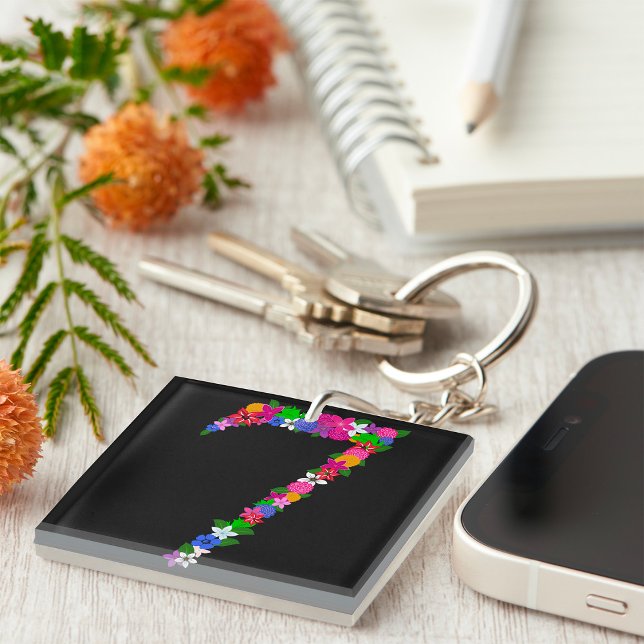 Floral Number Seven Botanical Flower Design Key Ring (Creator Uploaded)