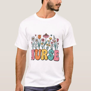 Floral Nurse Bubble Letter Vintage Style Shirt Des