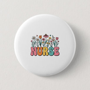 Floral Nurse Bubble Letter Vintage Style Shirt Des 6 Cm Round Badge