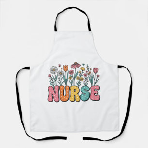 Floral Nurse Bubble Letter Vintage Style Shirt Des Apron