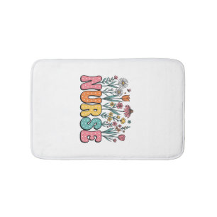 Floral Nurse Bubble Letter Vintage Style Shirt Des Bath Mat