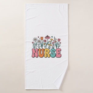 Floral Nurse Bubble Letter Vintage Style Shirt Des Bath Towel