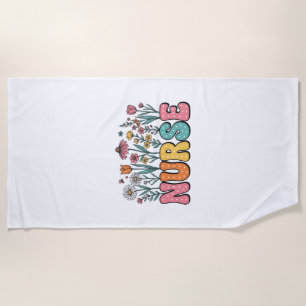 Floral Nurse Bubble Letter Vintage Style Shirt Des Beach Towel