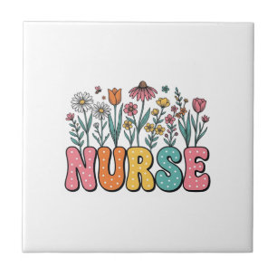 Floral Nurse Bubble Letter Vintage Style Shirt Des Ceramic Tile