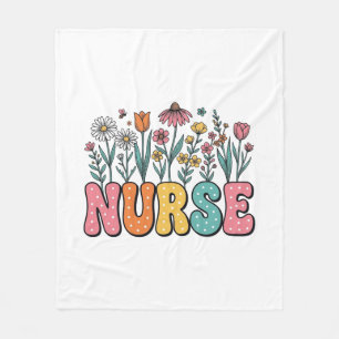 Floral Nurse Bubble Letter Vintage Style Shirt Des Fleece Blanket
