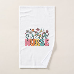 Floral Nurse Bubble Letter Vintage Style Shirt Des Hand Towel