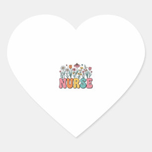 Floral Nurse Bubble Letter Vintage Style Shirt Des Heart Sticker