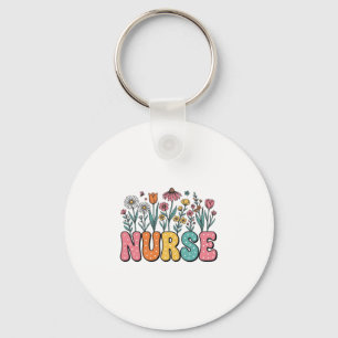 Floral Nurse Bubble Letter Vintage Style Shirt Des Key Ring