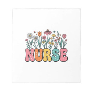Floral Nurse Bubble Letter Vintage Style Shirt Des Notepad