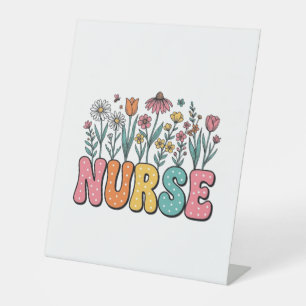 Floral Nurse Bubble Letter Vintage Style Shirt Des Pedestal Sign