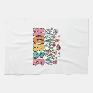 Floral Nurse Bubble Letter Vintage Style Shirt Des Tea Towel