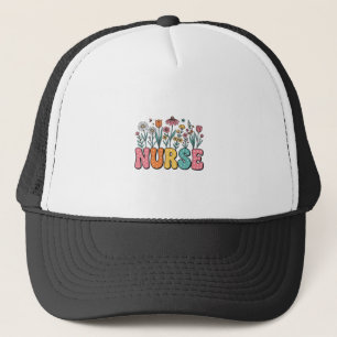 Floral Nurse Bubble Letter Vintage Style Shirt Des Trucker Hat