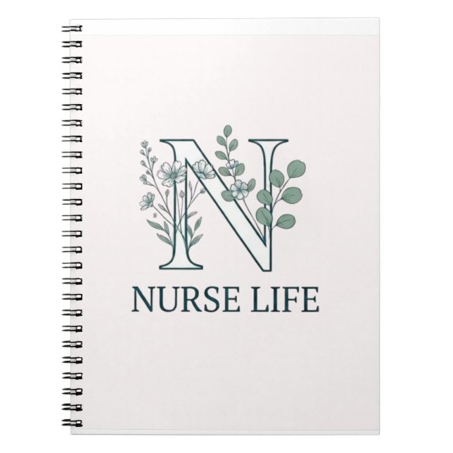 Floral Nurse Life Monogram N Notebook (Front)