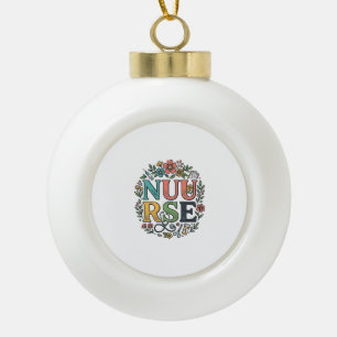 Floral Nurse Shirt Design Vintage Medical Art_1 Ceramic Ball Christmas Ornament