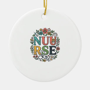 Floral Nurse Shirt Design Vintage Medical Art_1 Ceramic Ornament